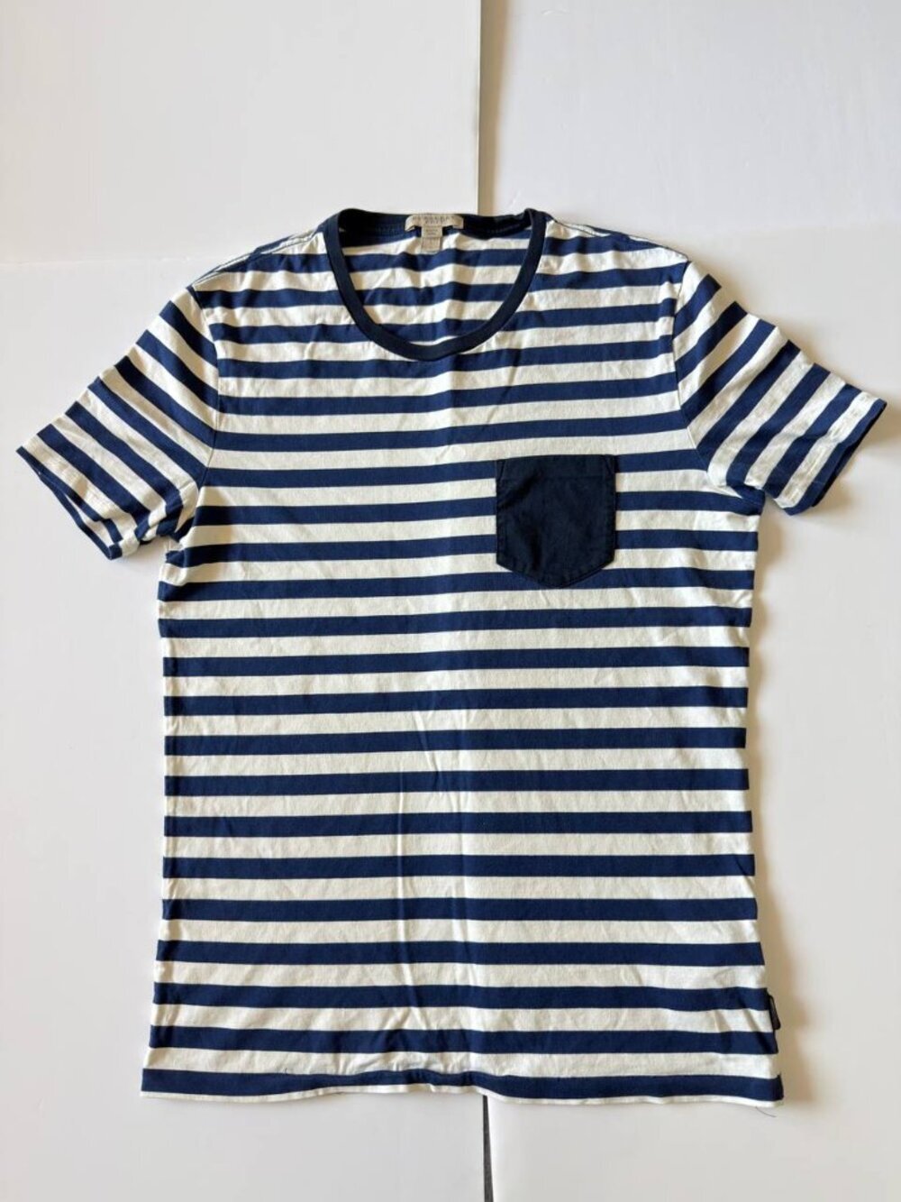 Burberry Brit Men’s Striped Pocket T-Shirt – Size S – Navy & White